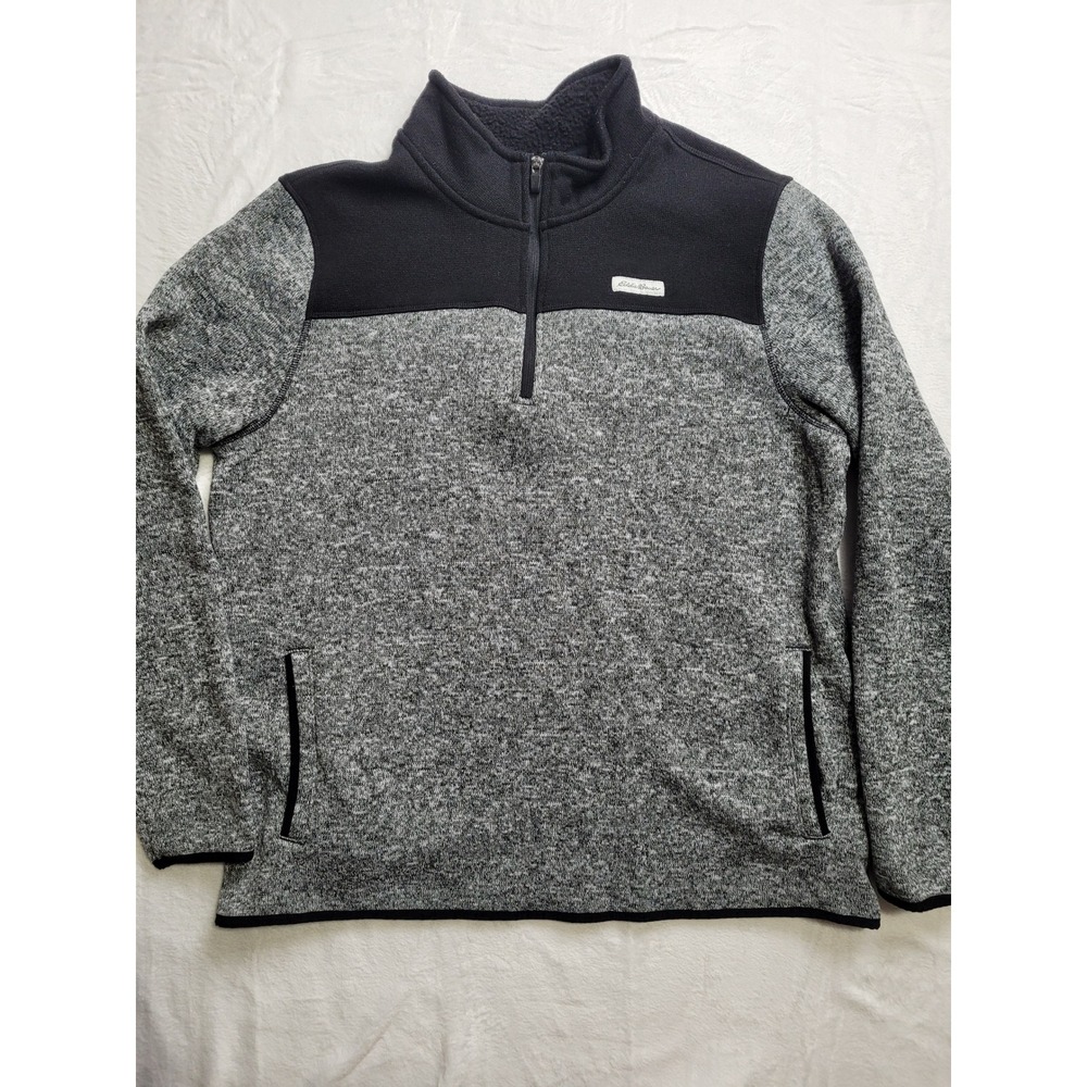 Eddie Bauer Pullover Mens XL Grey Quarter Zip Colorblock Fleece Sweater